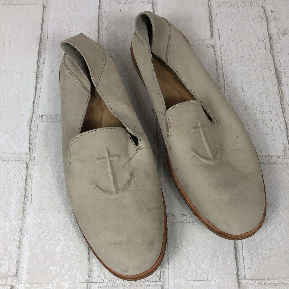 SPERRY Women's Ivory / Off White Anchor Leather Slip On Shoe sz 5.5 STS83414